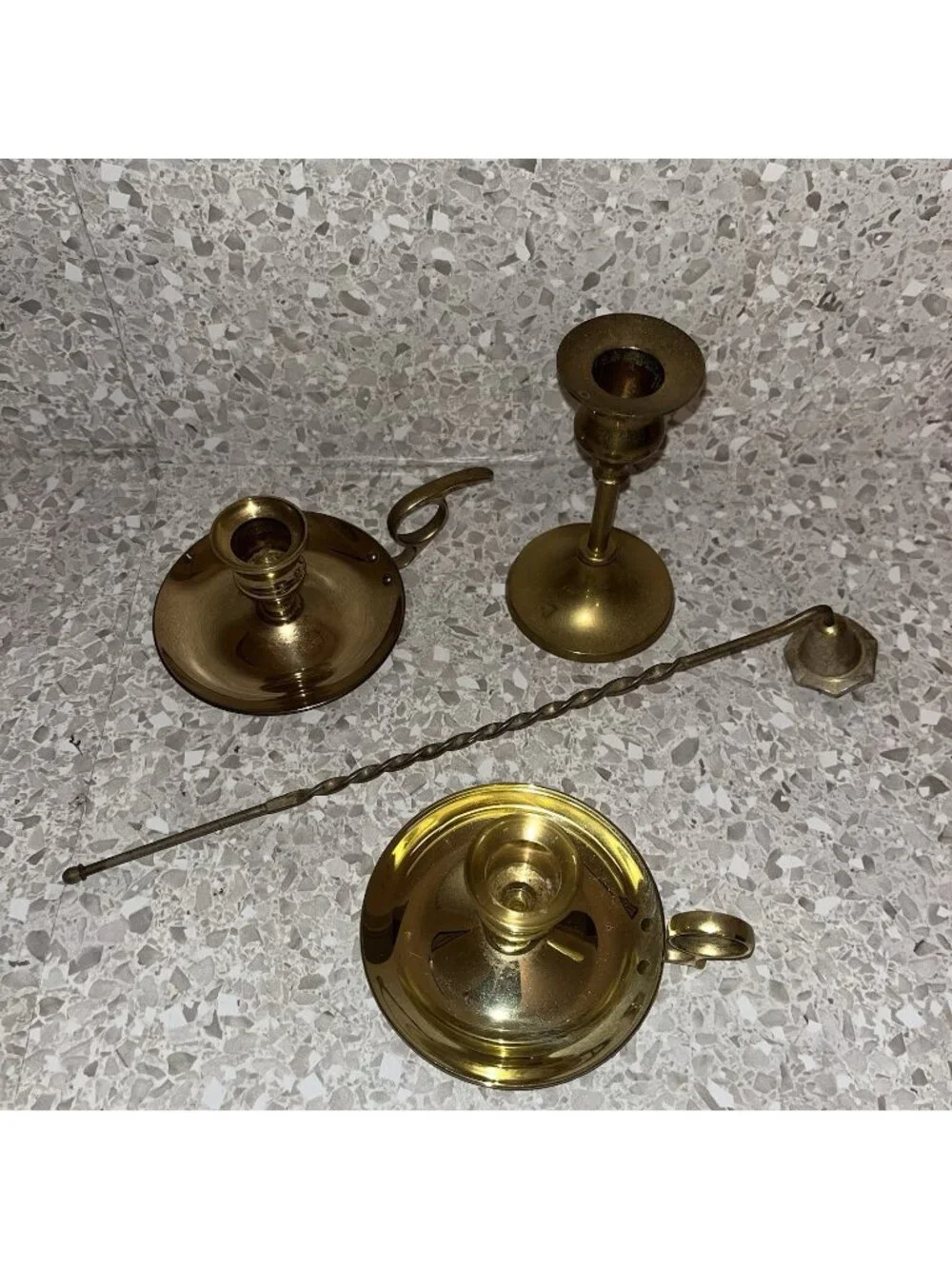 Brass Candlestick Holders Chamber Style one Stick Snuffer Lot of 4